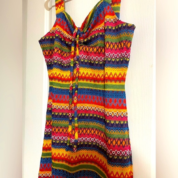 Cider Colourful Striped Beachy Boho V-Neck Front Tie Slit Maxi Dress Size XL - Picture 6 of 12